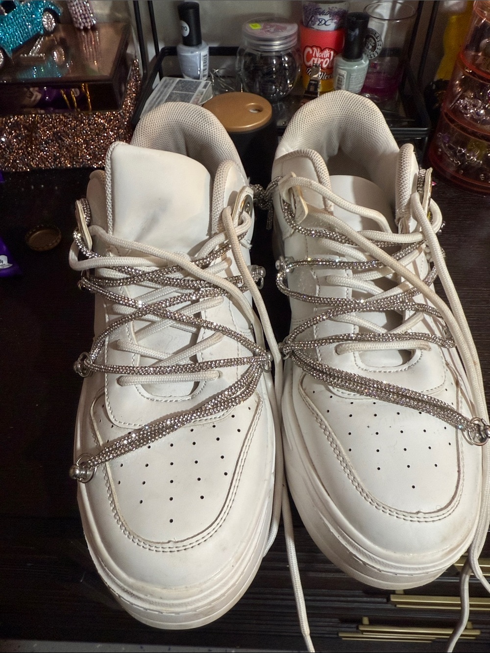 Rue21 White Fashion Sneakers with Rhinestone Laces